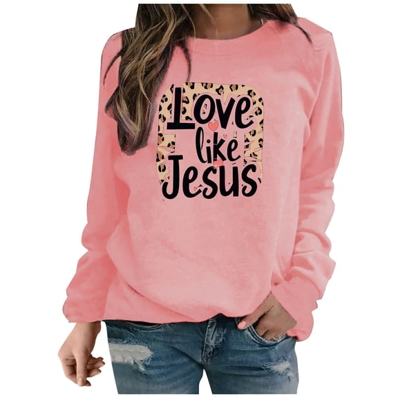 ibuvkizy Womens Sweatshirt Casual Valentine's Day Printed Long Sleeved Round Neck Top/shirt Pink,S