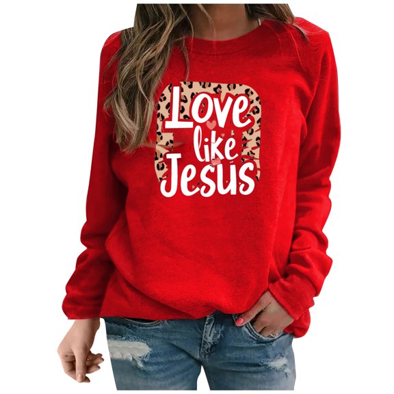 ibuvkizy Womens Sweatshirt Casual Valentine's Day Printed Long Sleeved Round Neck Top/shirt Red,S
