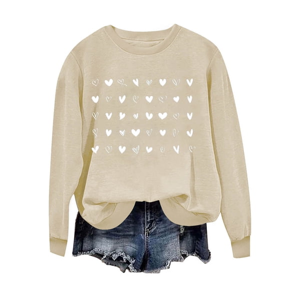 ibuvkizy Womens Sweatshirt Round Neck Printed Sweatshirts Long Sleeved Pullover Top Sweatshirt Khaki,XL