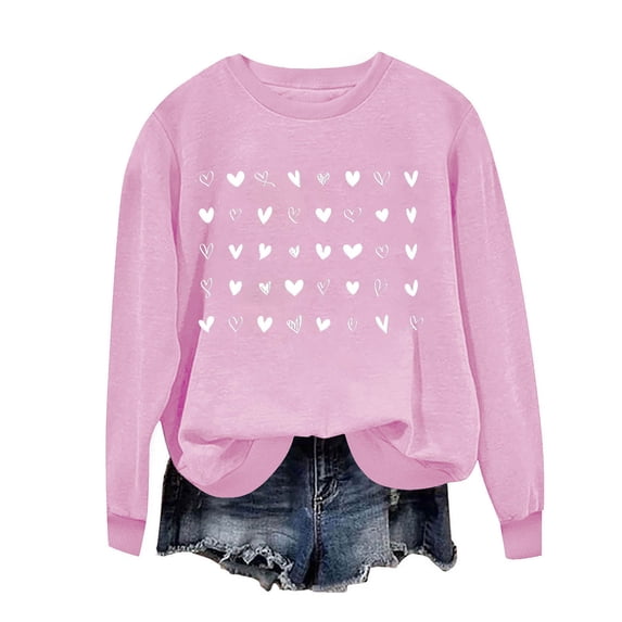 ibuvkizy Womens Sweatshirt Round Neck Printed Sweatshirts Long Sleeved Pullover Top Sweatshirt Pink,XS