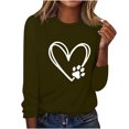 thumbnail image 1 of ibuvkizy Womens Sweatshirts Valentines Day Love Heart Printed Round Neck Pullover Long Sleeved Casual Womens Sweatshirts Army Green,XXL, 1 of 4
