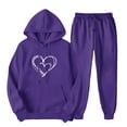 thumbnail image 1 of ibuvkizy Womens Sweatsuits 2 Piece Set,Men's and Women's Sports Tracksuits Long Sleeve Pullover Hoodies Sweatshirt Loose Coat and Sweatpants Fall Winter Suit Purple,S, 1 of 6