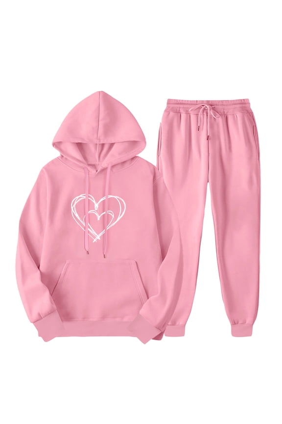 Womens Sweatsuits 2 Piece Set,Men's and Women's Sports Tracksuits Long Sleeve Pullover Hoodies Sweatshirt Loose Coat and Sweatpants Fall Winter Suit Pink,L
