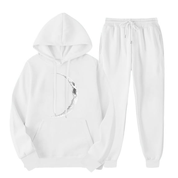 ibuvkizy Womens Sweatsuits 2 Piece Set,Outfits Men's and Women's Sports Tracksuits Long Sleeve Pullover Hoodies Sweatshirt Loose Coat and Sweatpants Fall Winter Suit White,M