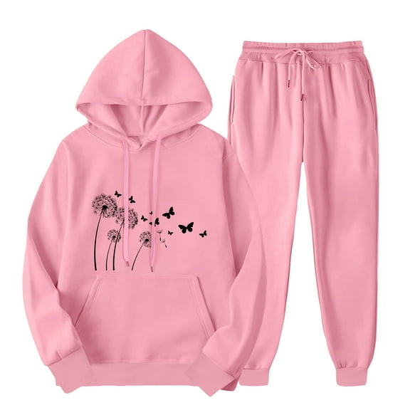 ibuvkizy Womens Sweatsuits 2 Piece Set,Outfits Men's and Women's Sports Tracksuits Long Sleeve Pullover Hoodies Sweatshirt Loose Coat and Sweatpants Fall Winter Suit Pink,M