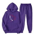 thumbnail image 1 of ibuvkizy Womens Sweatsuits 2 Piece Set,Outfits Men's and Women's Sports Tracksuits Long Sleeve Pullover Hoodies Sweatshirt Loose Coat and Sweatpants Fall Winter Suit Purple,L, 1 of 7