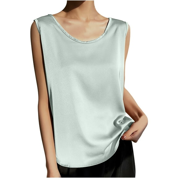 ibuvkizy Womens Tank Tops,Satin Tank Tops for Women,Women's Spring Summer Solid Color Round-Neck Sleeveless Casual Shirt Top Mint Green,XXL