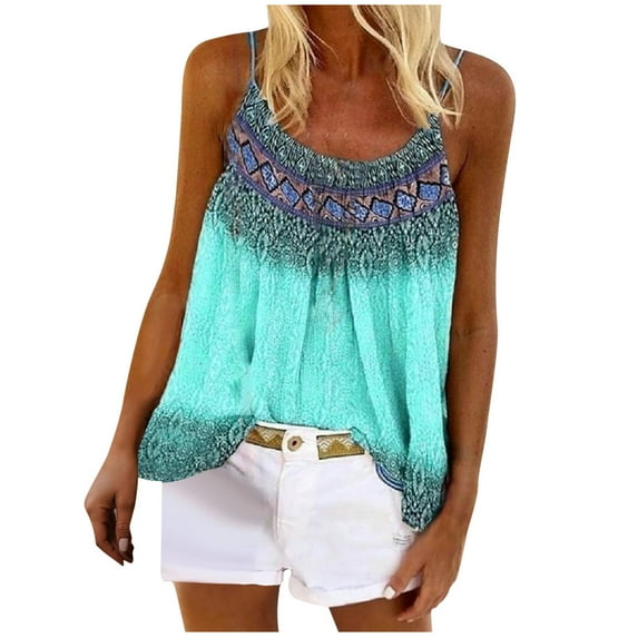 ibuvkizy Womens Tank Tops Loose Fit Clearance Cute Summer Tops for Women,Fashion Women Summer Print Casual Sleeveless Round-Neck Vest Camis Blouse Tops