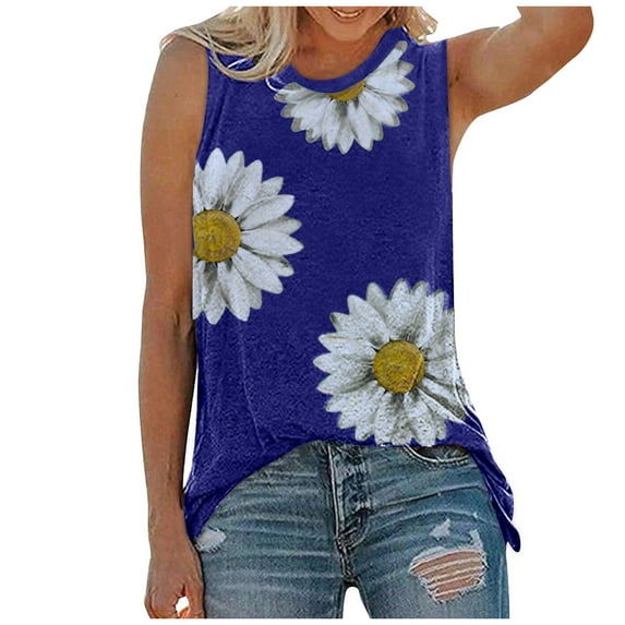 ibuvkizy Womens Tank Tops Loose Fit Cute Summer Tops for Women,Women Summer Tops Daisy Print Sleeveless Tank T-Shirts Graphic Blouse,Gifts for Women