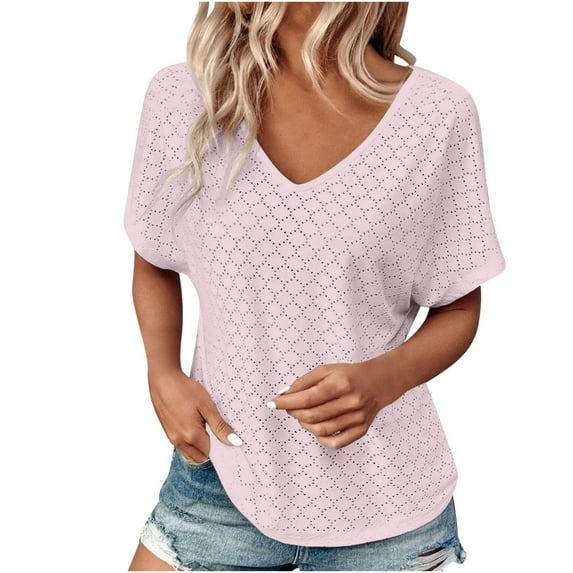 ibuvkizy Womens Tops Clearance,Short Sleeve Shirts for Women,Women's Fashion Solid Color Short-sleeved V-neck Loose Casual Tops,Plus Size Blouses Shirts,Summer Casual Graphic Tees