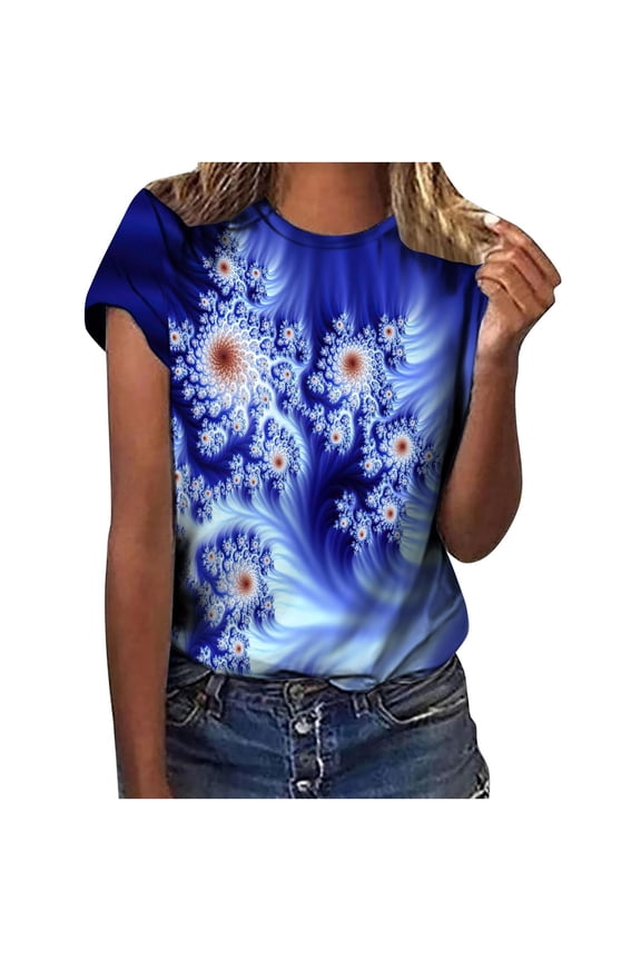 Womens Tops Short Sleeve Shirts for Women,Women's Tops Fashion Loose Blouse Stone Gradient Printing Round Neck T-Shirt Print Tee,Plus Size Blouses Shirts,Summer Casual Graphic Tees