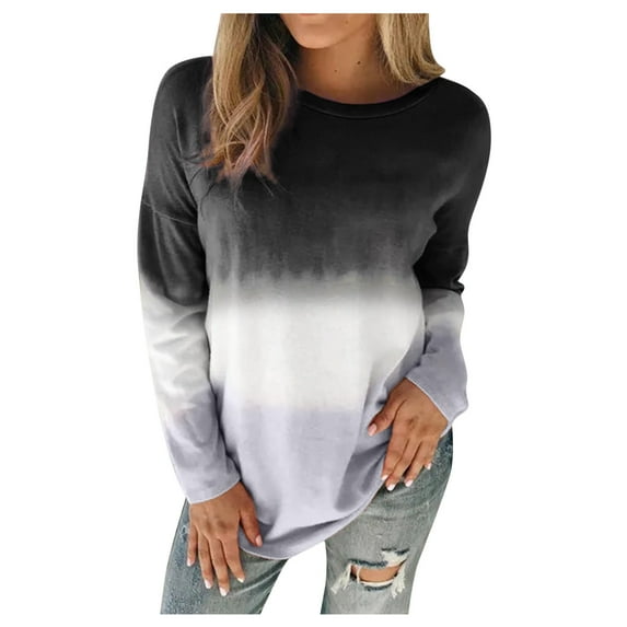 ibuvkizy Womens Tops Women Plus Size Printed Gradient Pullover Long Sleeve Sweatshirt,Tshirts for Women,Plus Size Blouses Shirts,Summer Tops for Women 2025
