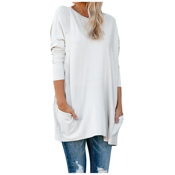 ibuvkizy Womens Tops Women's Fashion pullover round neck long sleeve pocket t-shirt,Tshirts for Women,Plus Size Blouses Shirts,Summer Tops for Women 2025