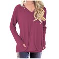 thumbnail image 1 of ibuvkizy Womens Tops Dressy Casual,Womens Long Sleeve Shirts,Oversized Tshirts Shirts for Women Solid Workout Sweatshirts Casual Basic Long Sleeve Shirt Classic V-Neck Tops Purple,XXXL, 1 of 4