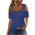 thumbnail image 1 of ibuvkizy Womens Tops Short Sleeve Shirts for Women,2025 Women's Fashion Casual Solid Color Shoulder Leakage Pullover Top,Plus Size Blouses Shirts,Summer Casual Graphic Tees, 1 of 6