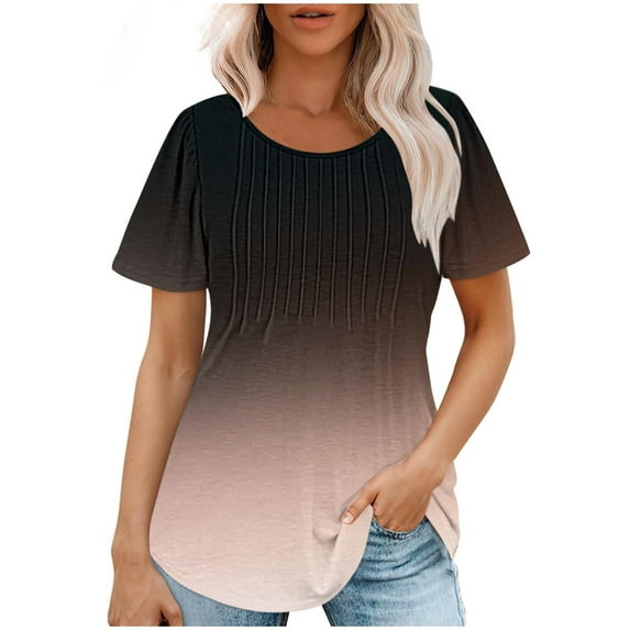 ibuvkizy Womens Tops Short Sleeve Shirts for Women,Fashionable Women's Casual Short Sleeved Loose Round Neck Printed Top,Plus Size Blouses Shirts,Summer Casual Graphic Tees