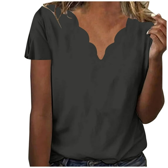 ibuvkizy Womens Tops Short Sleeve Shirts for Women,Women's Summer Fashion Solid Color Neck Casual Short Sleeved Top,Plus Size Blouses Shirts,Summer Tops for Women 2025