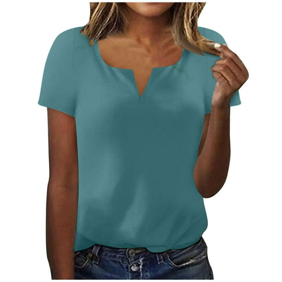 ibuvkizy Womens Tops Women's Summer Fashion Solid Color V-neck Casual Short Sleeved Top Short Sleeved V-neck Top/Shirt, Plus Size Shirts for Women,Summer Tops Casual T Shirts for Women