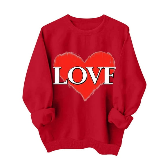 ibuvkizy Womens Valentine's Day Sweatshirt!Round Neck Fall Winter Valentines Day Cute Printed Sweatshirts Long Sleeved Tops Red,XL
