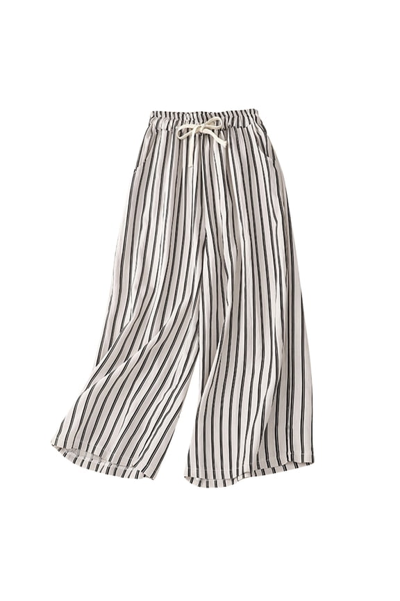 Womens Wide Leg Dress Pants Pants for Women Casual Drawstring Elastic Linen Pant Pockets Cropped Trouser Beige,XL