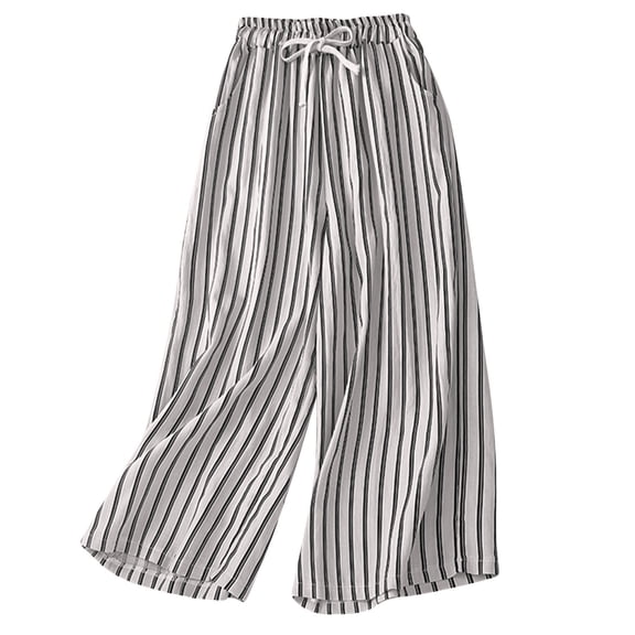 ibuvkizy Womens Wide Leg Dress Pants,Pants for Women Casual Drawstring Elastic Linen Pant Pockets Cropped Trouser White,L