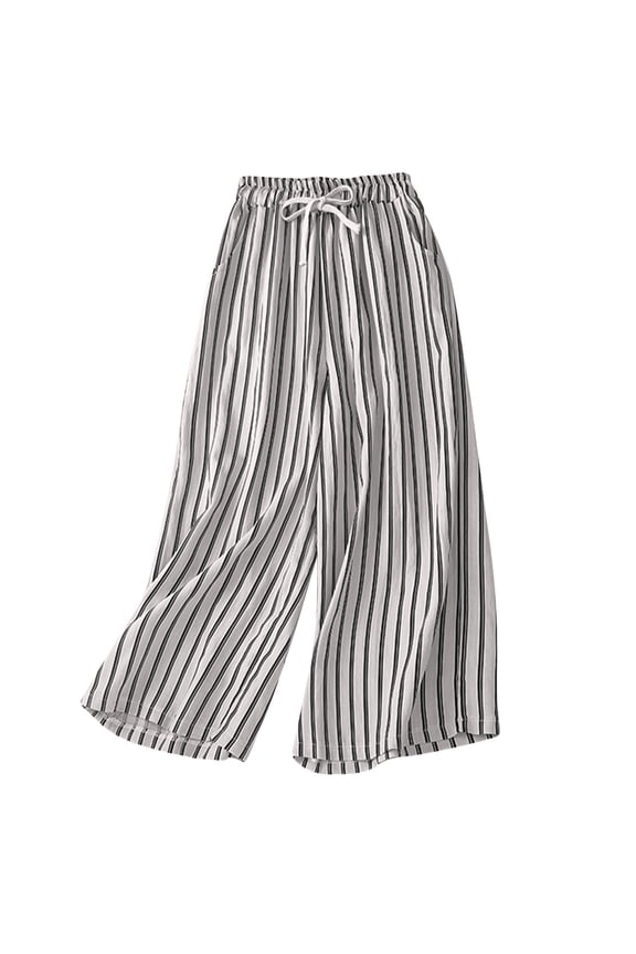 Womens Wide Leg Dress Pants,Pants for Women Casual Drawstring Elastic Linen Pant Pockets Cropped Trouser White,L