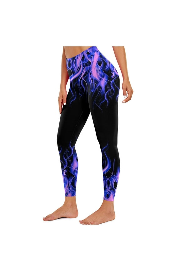Workout Leggings for Women Yoga Pants Clearance!Women's Flame Printed Leggings Fitness Running Tight Yoga Pants Purple,L