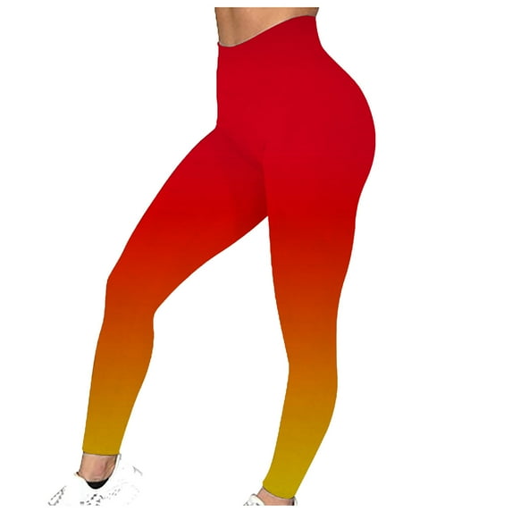 ibuvkizy Workout Leggings for Women Yoga Pants,Women's Fashion Gradient Elastic Skinny Pants Fitness Running Tight Yoga Pants Leggings Red,M