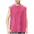 thumbnail image 1 of ibuvkizy Workout Tank Tops Men Casual Round Neck Solid Color Sports Washed Cotton Retro Distressed T-shirt Hot Pink,XL, 1 of 7