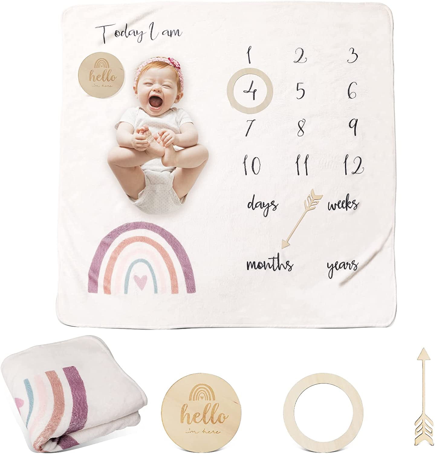 ibwaae Baby Thick Flannel Monthly Milestone Blanket Newborn Growth