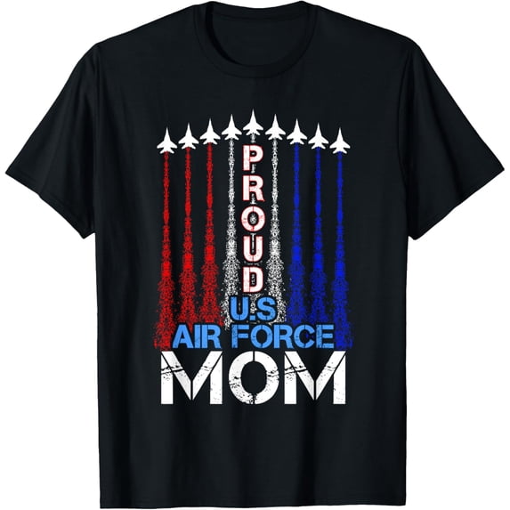 ic Jet 4th Of July Proud US Air Force Mom US Flag T-ShirtMen's and women's gift, black and white T-shirt, size: Extra large S-4XL