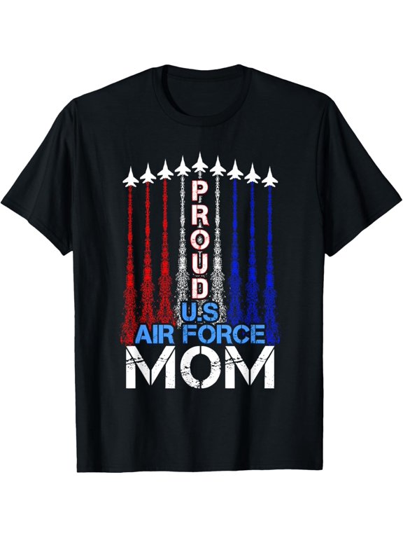 ic Jet 4th Of July Proud US Air Force Mom US Flag T-ShirtMen's and women's gift, black and white T-shirt, size: Extra large S-4XL