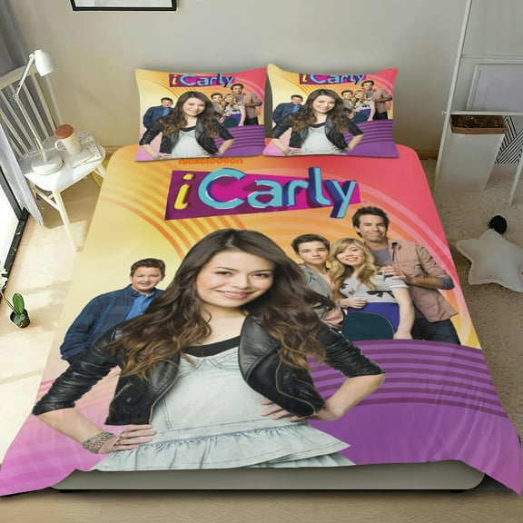 icarly Themed Bed Sheet Set Three Piece Set 53x79 In ches Comfortable And Skin Friendly Unique Design Creating A Star Studded Night Home Decor Gifts For Family Friends fans