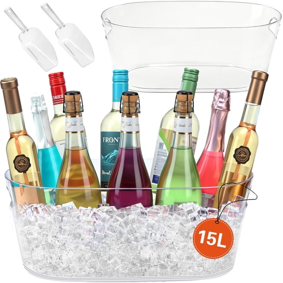 2 PCS Ice Buckets for Parties, 15L Large Ice Bucket, 4 Gallon Champagne Bucket with 2 Scoops, Beverage Tub Mimosa Bar Supplies for Champagne, Beer, Cocktail
