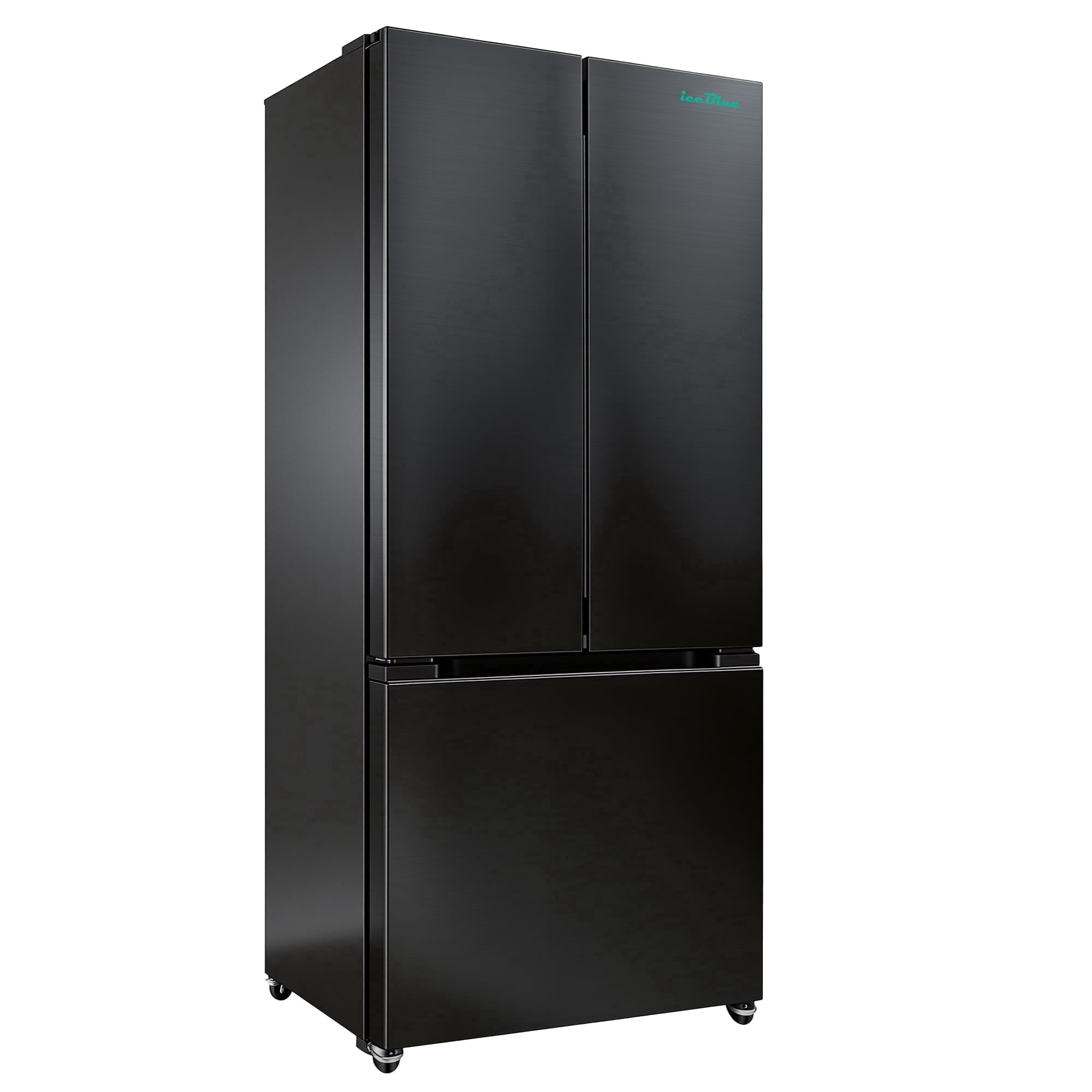 iceBlue 30" Black Stainless Steel French Door Refrigerator, Top Fridge and Drawer Freezer, 17.7 Cu. Ft.