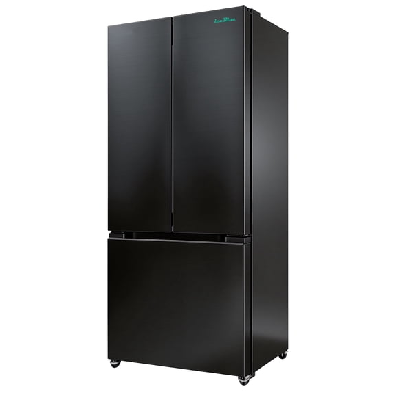 iceBlue 30" Black Stainless Steel French Door Refrigerator, Top Fridge and Drawer Freezer, 17.7 Cu. Ft.