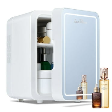 Iceblue 4L Led Lighted Mini Fridge, White Skincare Compact  Refrigerator Glass Door for Bedroom