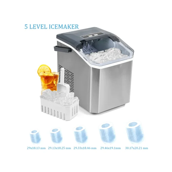 iceBlue 5-Level  Ice Maker Machine | 12kg/24Hrs High-Quality Transparent Ice | 9-Minute Rapid Ice  |  With Self-Cleaning,Ice Scoop, And Basket | Portable For Home/Party Use