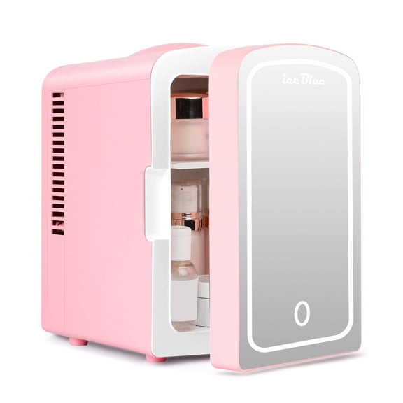 iceBlue LED Mirror Skincare Refrigerator- 4L Mini Fridge for Makeup & Drinks - Car/Home Portable Cooler