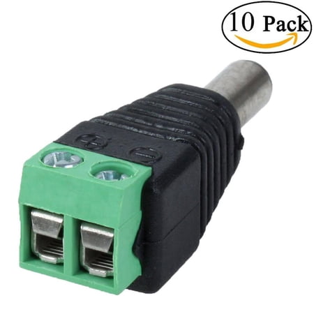 iceEshop 2.1mmx5.5mm Male CCTV Camera DC Power Adapter 12 Volts, Silver Tone Black, Green - 10 Pack