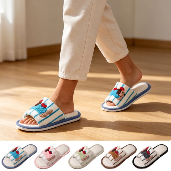 ichuanyi Fuzzy Open Toe Slippers for Women Indoor Cozy Fluffy Ladies Slippers, Cute Dachshund Winter Bedroom House Shoes Slip On Slides Sandal