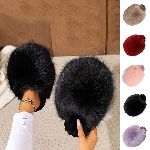 ichuanyi Fuzzy Slippers for Women Cozy Plush House Shoes Winter Warm Fluffy Fur Slippers with Non Slip Outsole for Indoor Outdoor Use