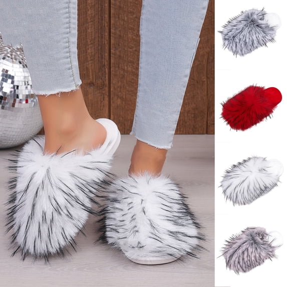 ichuanyi Fuzzy Slippers for Women Cozy Plush House Shoes Winter Warm Fluffy Fur Slippers with Non Slip Outsole for Indoor Outdoor Use
