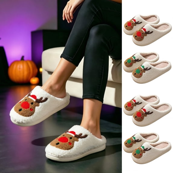 ichuanyi Halloween Theme Slippers for Womens Mens Home Comfy Fuzzy Soft Bedroom Closed Toe Shoes Plush Warm Anti-Skid Sole Winter Indoor Shoes
