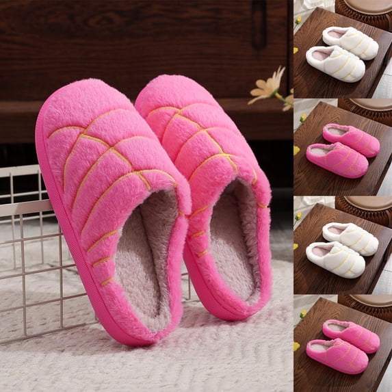 ichuanyi Womens Mens Couples Plush Slippers Unisex Winter Warm Cozy Non-Slip Slip on House Shoes Solid Casual Indoor Outdoor Slippers