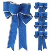 icolorfuled 5pcs Christmas Ribbon Bows Large Tree Bowknot Hanging Decoration Blue