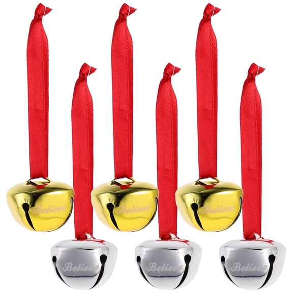 icolorfuled 6pcs Christmas Sleigh Bell with Red Ribbon - Mini Bells