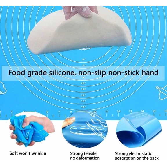 icone Pastry Mat Pin Mat for Rolling Dough Reusable Thicken Pad Pie Bread Cookie Sheet Baking Oven Mat Placement PadBlue)