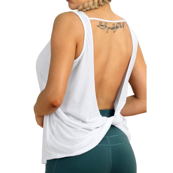 icyzone Open Back Athletic Yoga Tops Gym Shirts Workout Tank Tops for Women