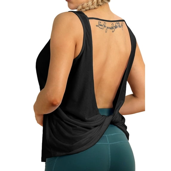 icyzone Open Back Athletic Yoga Tops Gym Shirts Workout Tank Tops for Women
